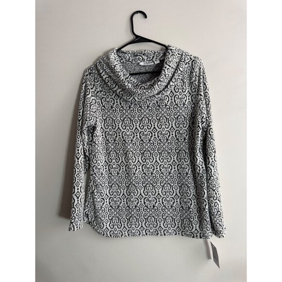 Croft & Barrow Eyelash Knit Cowl Neck Sweater - Medium - Grey & Black Pattern - Picture 2 of 16